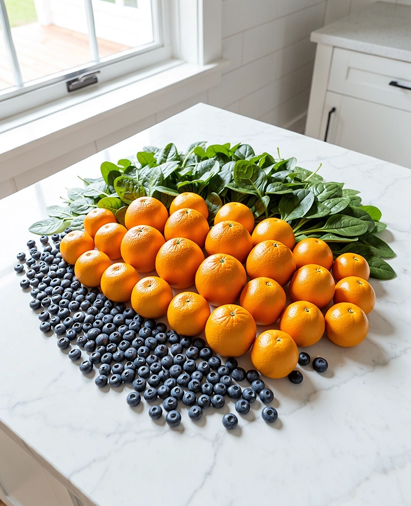 Fresh colorful fruits and vegetables